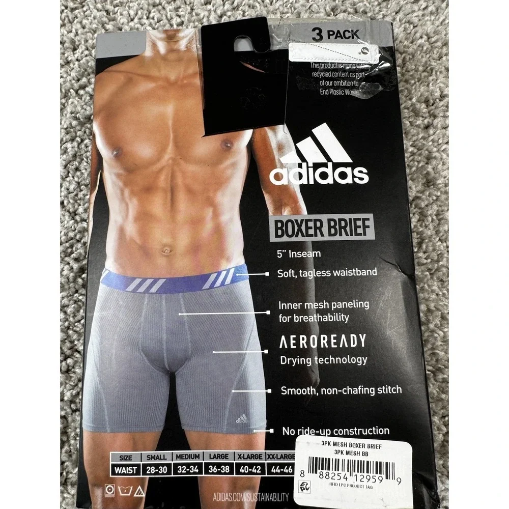 NEW Adidas Mens Performance Mesh Underwear‎ Boxer Brief 3 Pack Small